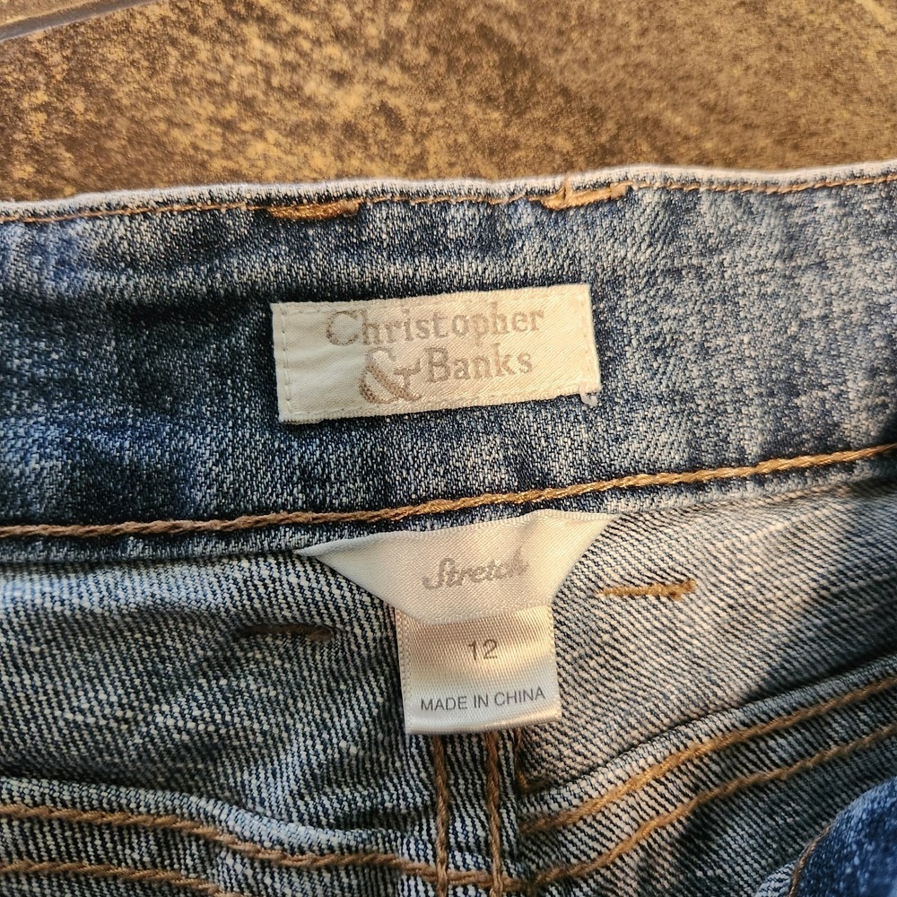 Christopher Banks Floral Trim Cuffed Capri Jeans Women 12 Stretch Mom Jeans - Picture 5 of 6